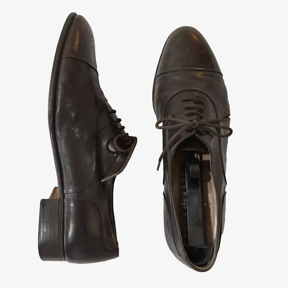Bally Mens Brown Leather Cap Toe Oxford Lace Up Dress Shoes Size 10 D Italy